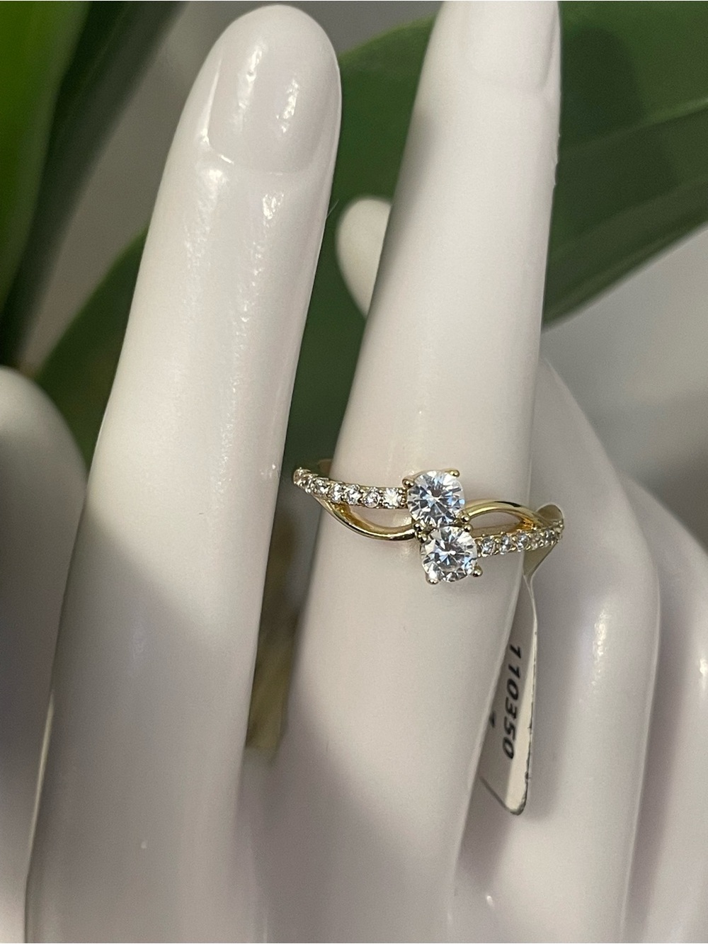 Classic Gold Twist Double-Stone Ring with Clear Stones
